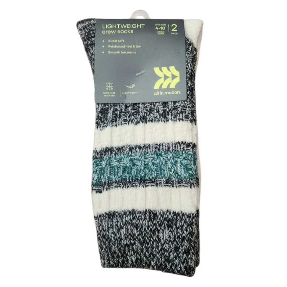All In Motion lightweight crew socks moisture wicking 2 pairs Sz 4-10